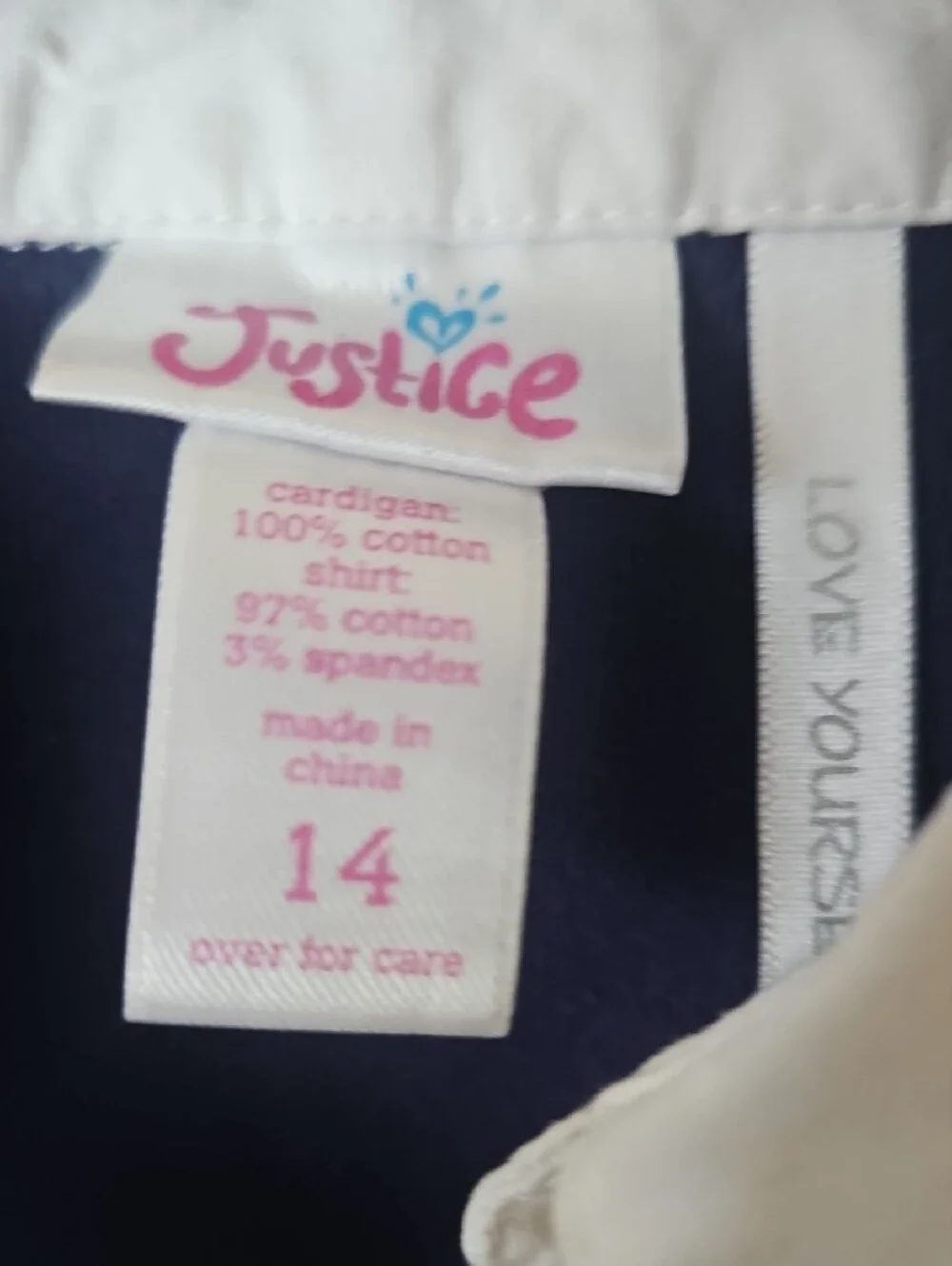 Justice Girls Navy Blue Cardigan w/ Attached Buttin Down Shirt Size 14